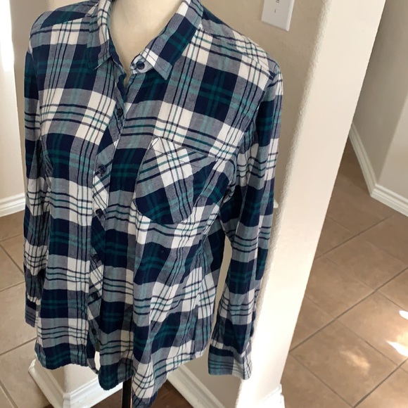 Faded Glory blue plaid flannel button down long sleeve shirt - Picture 10 of 15